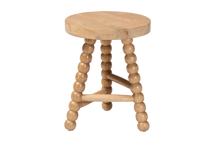 bali & pari David Acacia Wood Multipurpose Accent Stool - Turned Bobbin Decorative Side ottoman with Tripod Base, Natural Brown