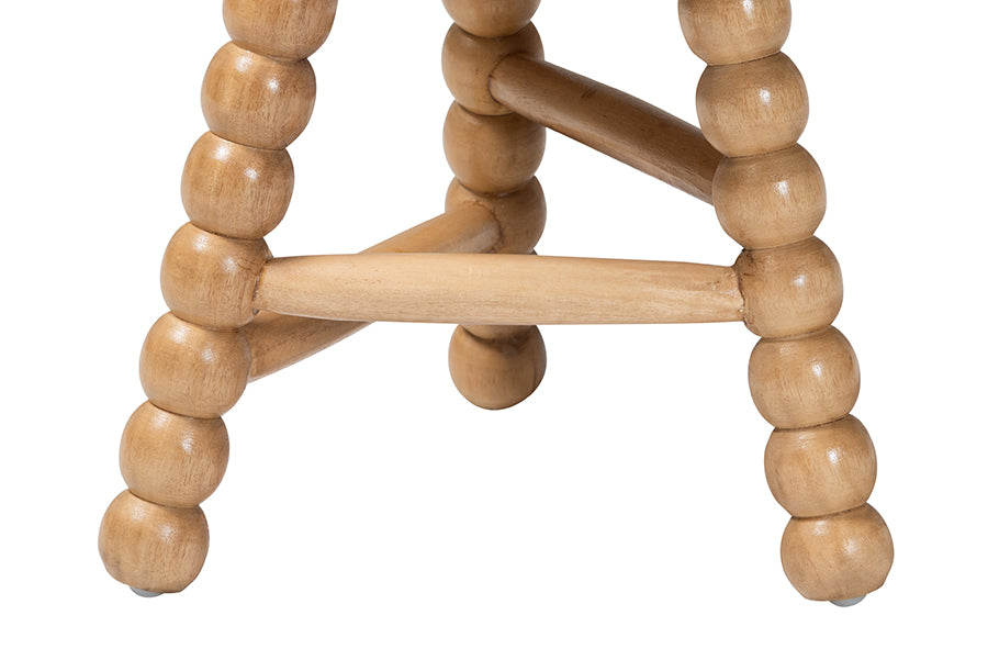 bali & pari David Acacia Wood Multipurpose Accent Stool - Turned Bobbin Decorative Side ottoman with Tripod Base, Natural Brown