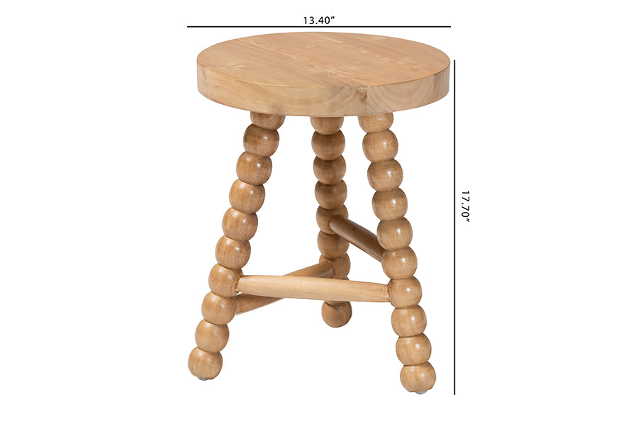 bali & pari David Acacia Wood Multipurpose Accent Stool - Turned Bobbin Decorative Side ottoman with Tripod Base, Natural Brown