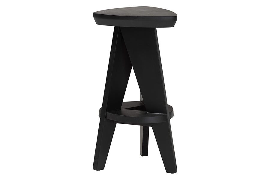 bali & pari Roy Wood Counter Stool - Sculptural Backless Accent Stool with Geometric Base and Integrated Footrest, Black