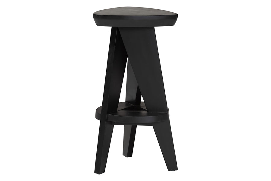 bali & pari Roy Wood Counter Stool - Sculptural Backless Accent Stool with Geometric Base and Integrated Footrest, Black