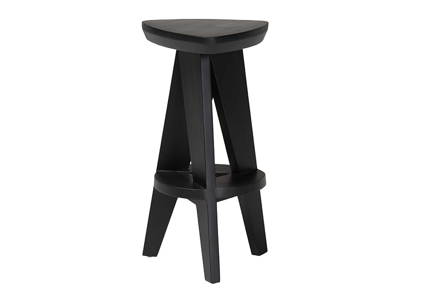 bali & pari Roy Wood Counter Stool - Sculptural Backless Accent Stool with Geometric Base and Integrated Footrest, Black