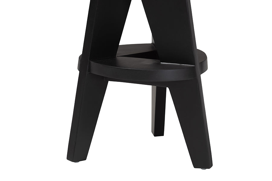bali & pari Roy Wood Counter Stool - Sculptural Backless Accent Stool with Geometric Base and Integrated Footrest, Black