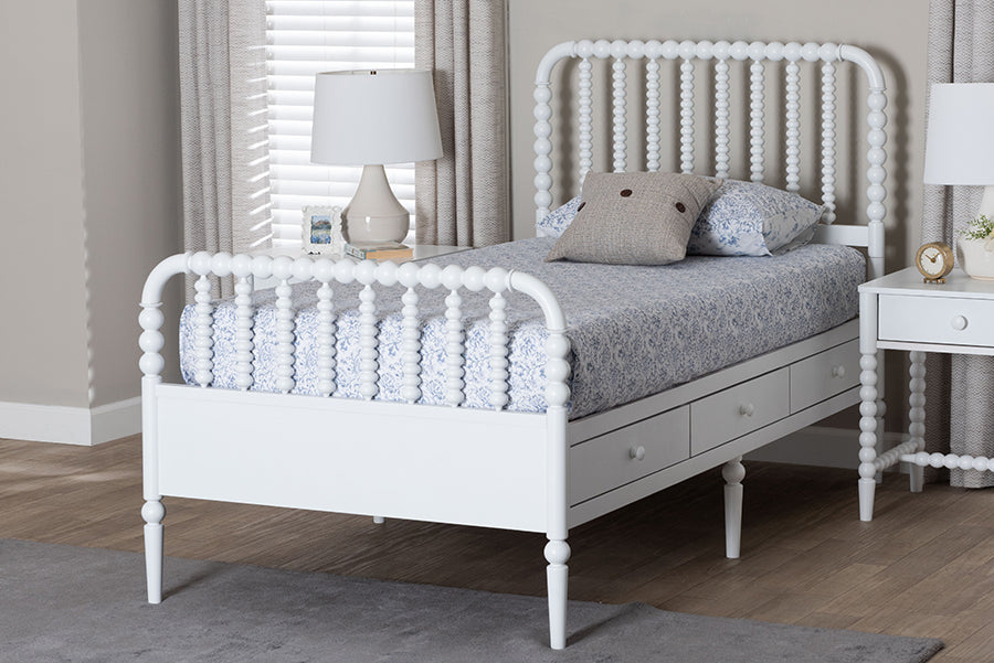 Baxton Studio Lucera 6-Drawer Platform Bed with Bobbin Frame, Twin, White