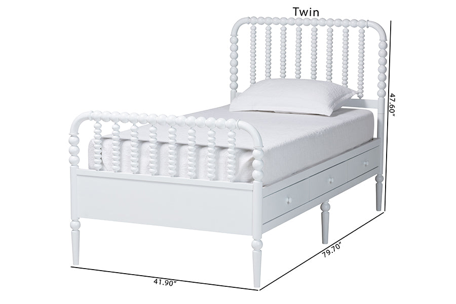 Baxton Studio Lucera 6-Drawer Platform Bed with Bobbin Frame, Twin, White