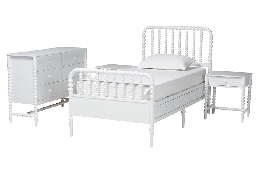 Baxton Studio Lucera 4-Piece Bedroom Set, Twin, White