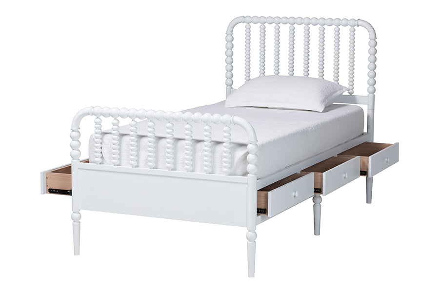 Baxton Studio Lucera 6-Drawer Platform Bed with Bobbin Frame, Twin, White