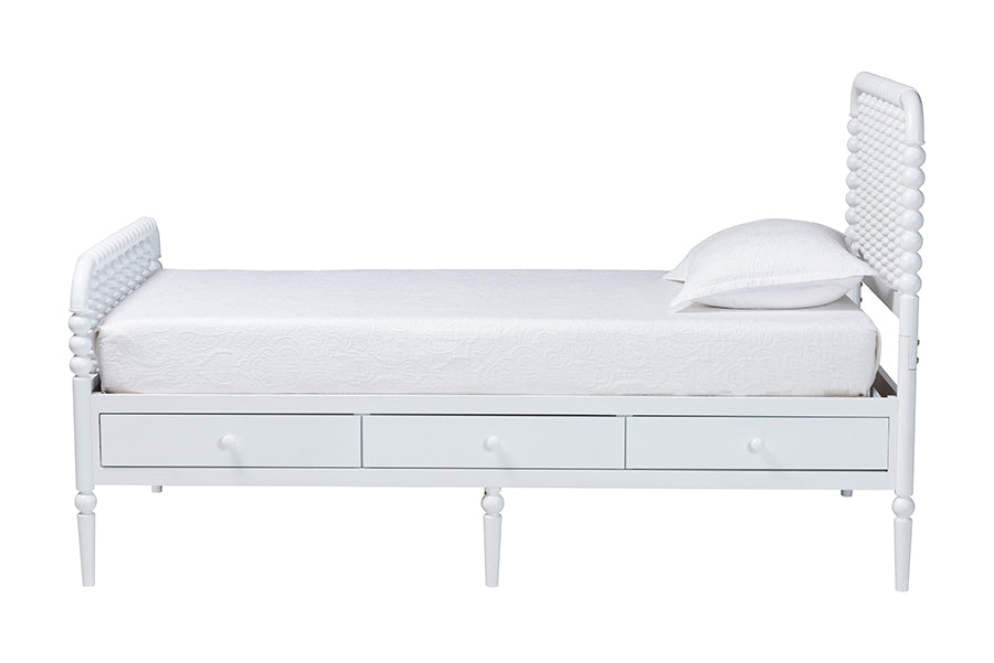 Baxton Studio Lucera 6-Drawer Platform Bed with Bobbin Frame, Twin, White