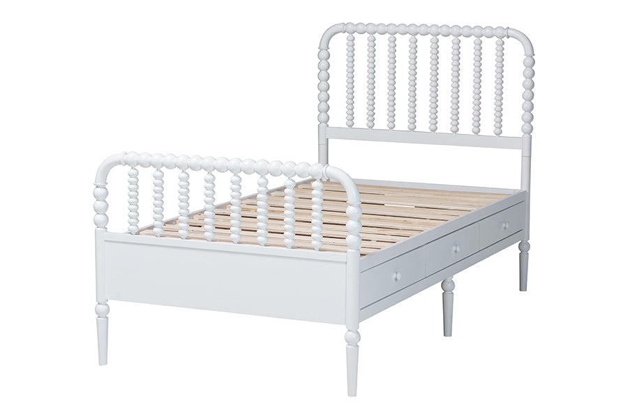 Baxton Studio Lucera 6-Drawer Platform Bed with Bobbin Frame, Twin, White