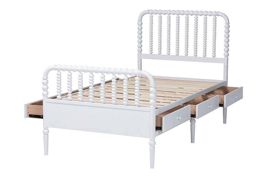 Baxton Studio Lucera 6-Drawer Platform Bed with Bobbin Frame, Twin, White