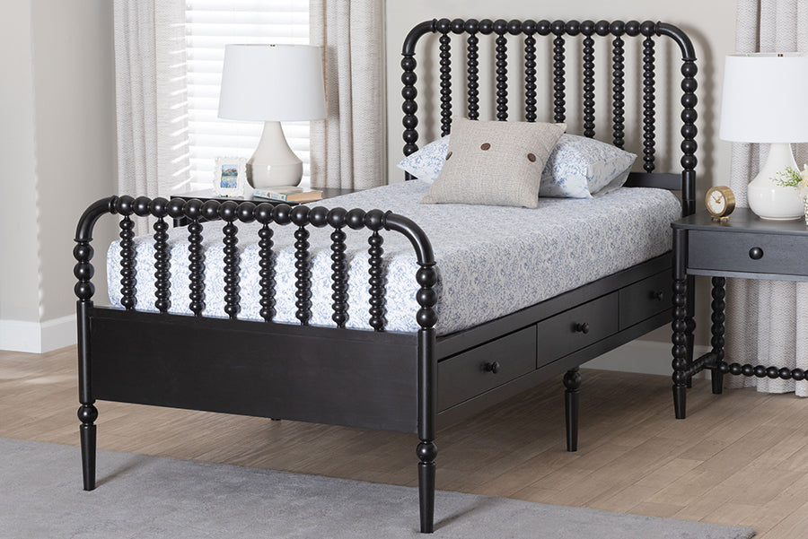 Baxton Studio Lucera 6-Drawer Platform Bed with Bobbin Frame, Twin, Black