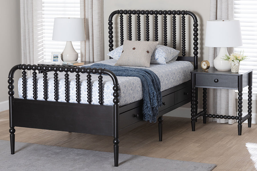 Baxton Studio Lucera 3-Piece Bedroom Set, Twin, Black