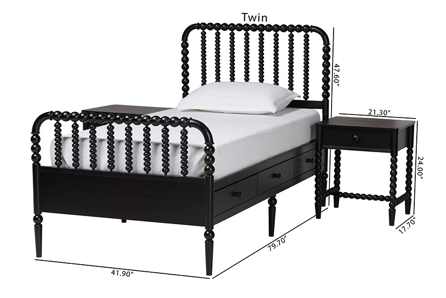 Baxton Studio Lucera 3-Piece Bedroom Set, Twin, Black