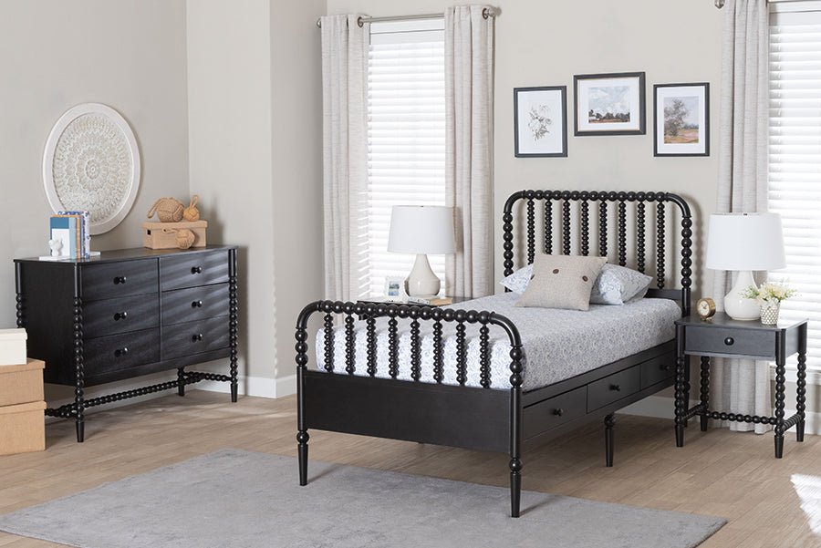 Baxton Studio Lucera 4-Piece Bedroom Set, Twin, Black