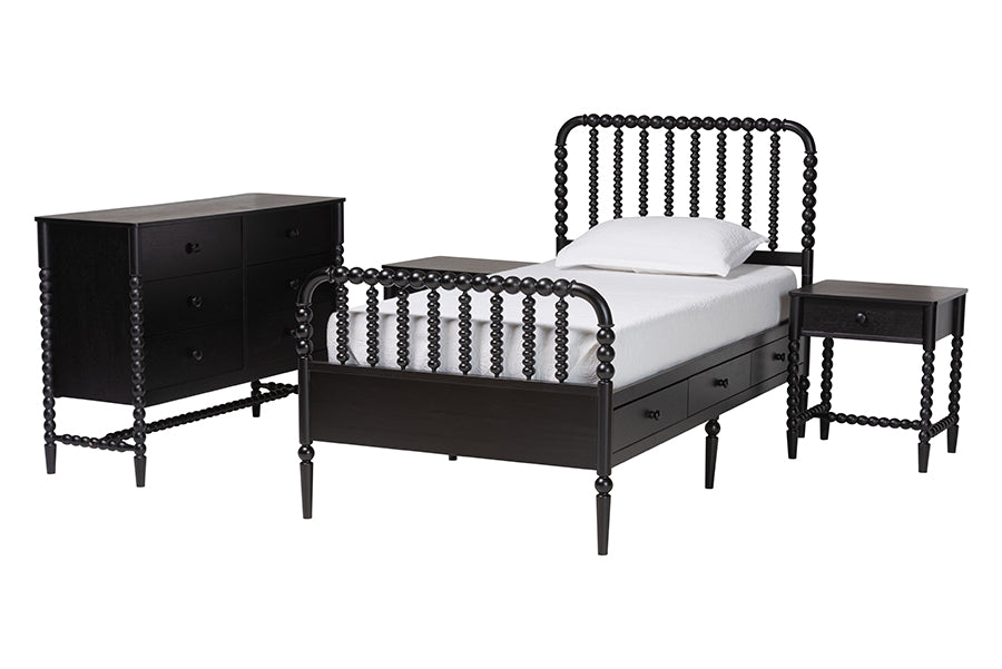 Baxton Studio Lucera 4-Piece Bedroom Set, Twin, Black
