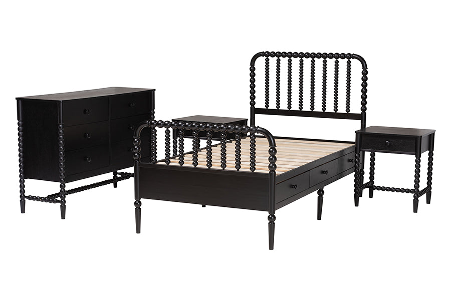 Baxton Studio Lucera 4-Piece Bedroom Set, Twin, Black