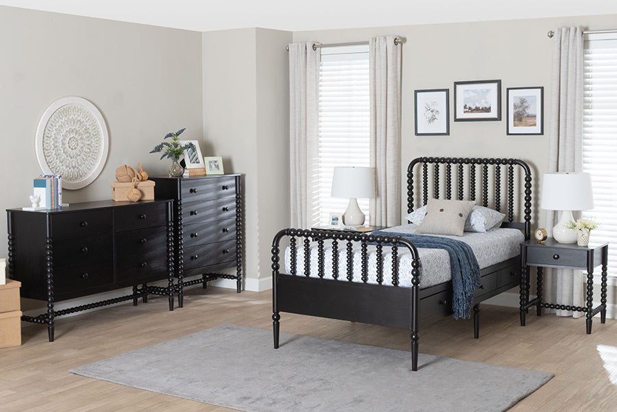 Baxton Studio Lucera 5-Piece Bedroom Set, Twin, Black