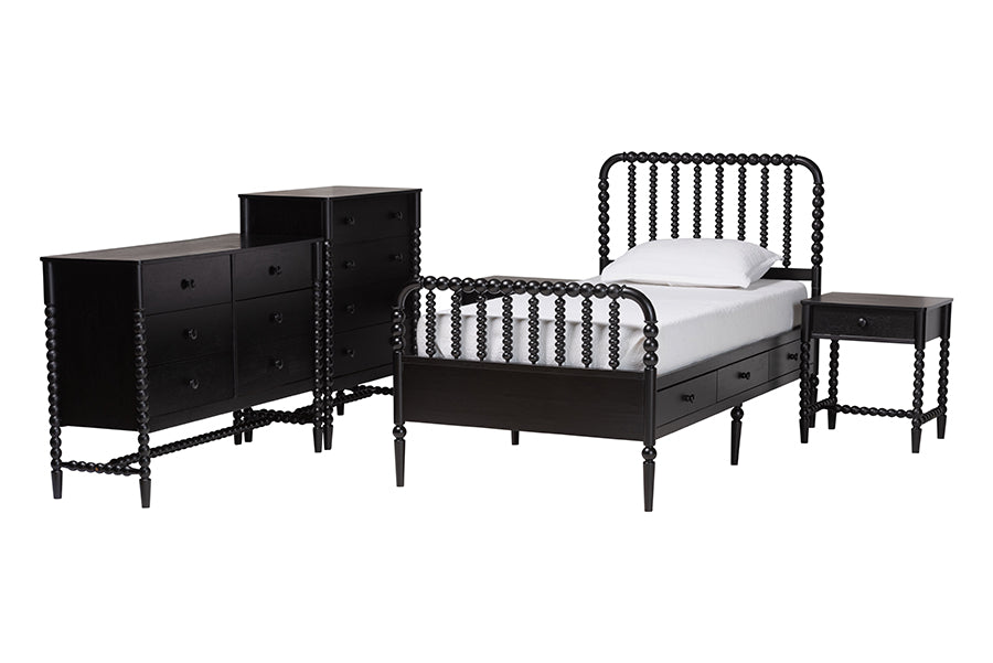 Baxton Studio Lucera 5-Piece Bedroom Set, Twin, Black