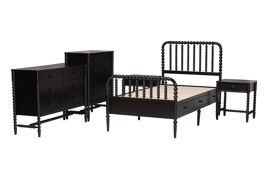 Baxton Studio Lucera 5-Piece Bedroom Set, Twin, Black