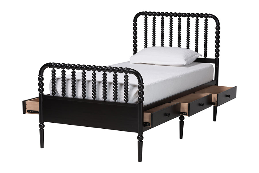 Baxton Studio Lucera 6-Drawer Platform Bed with Bobbin Frame, Twin, Black