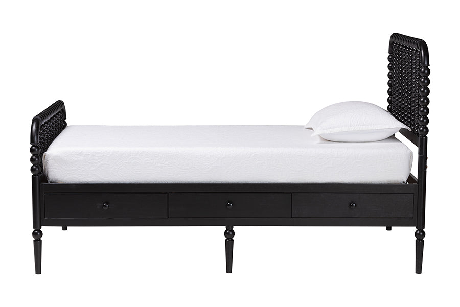 Baxton Studio Lucera 6-Drawer Platform Bed with Bobbin Frame, Twin, Black