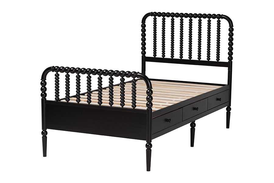 Baxton Studio Lucera 6-Drawer Platform Bed with Bobbin Frame, Twin, Black