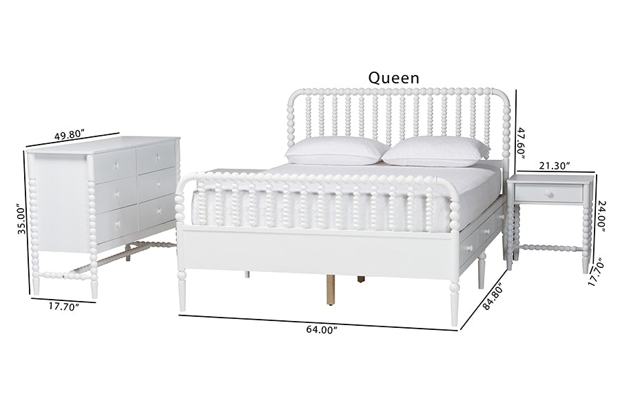 Baxton Studio Lucera 4-Piece Bedroom Set, Queen, White