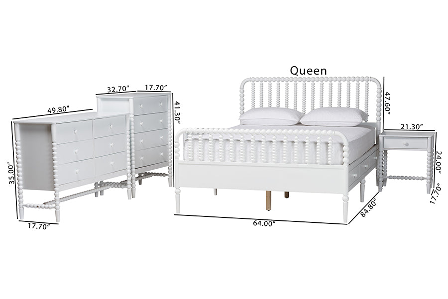 Baxton Studio Lucera 5-Piece Bedroom Set, Full, White