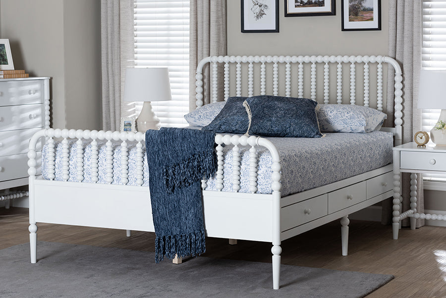 Baxton Studio Lucera 6-Drawer Platform Bed with Bobbin Frame, Full, White