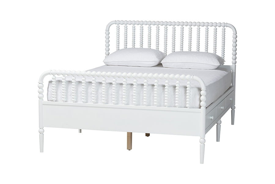 Baxton Studio Lucera 6-Drawer Platform Bed with Bobbin Frame, Full, White