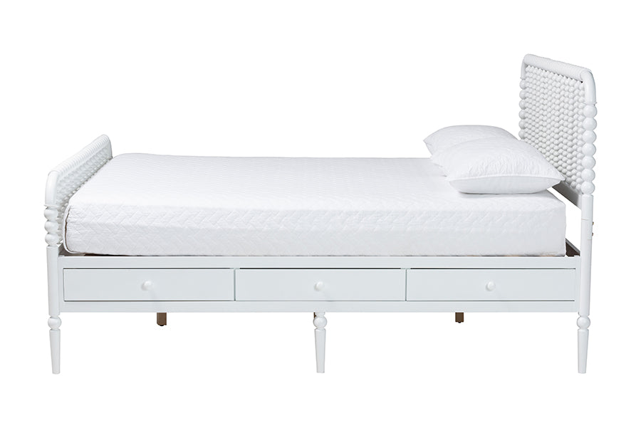 Baxton Studio Lucera 6-Drawer Platform Bed with Bobbin Frame, Full, White
