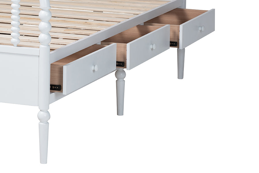 Baxton Studio Lucera 6-Drawer Platform Bed with Bobbin Frame, Full, White