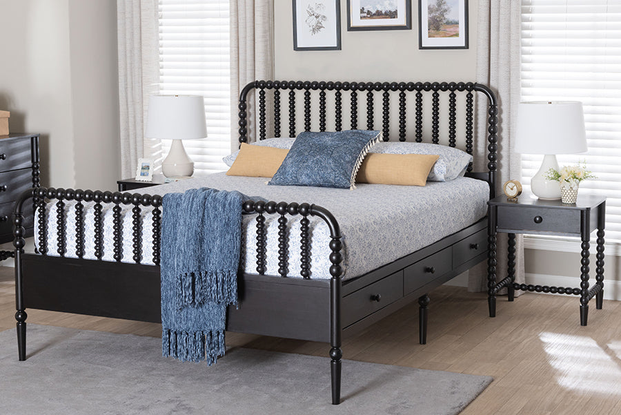 Baxton Studio Lucera 3-Piece Bedroom Set, Queen, Black