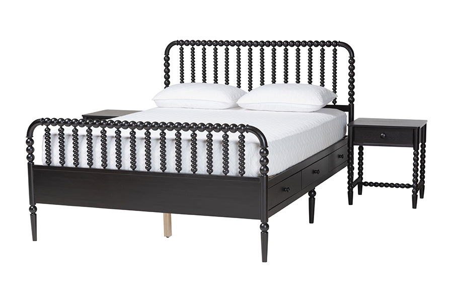 Baxton Studio Lucera 3-Piece Bedroom Set, Full, Black