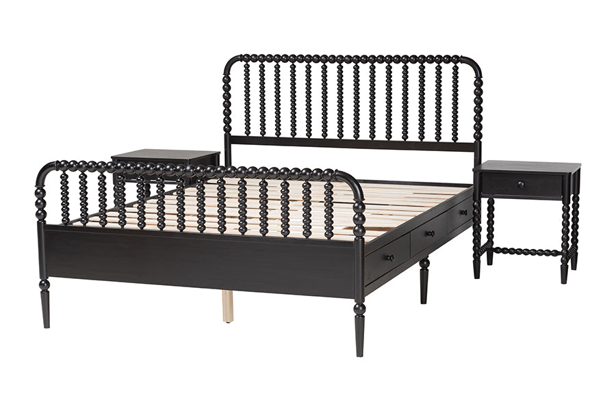 Baxton Studio Lucera 3-Piece Bedroom Set, Queen, Black