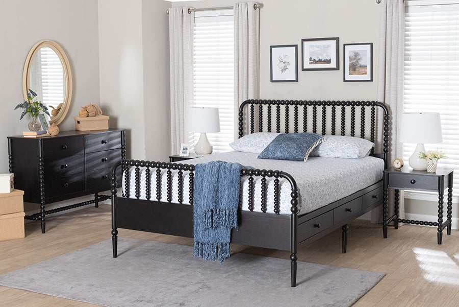Baxton Studio Lucera 4-Piece Bedroom Set, Full, Black