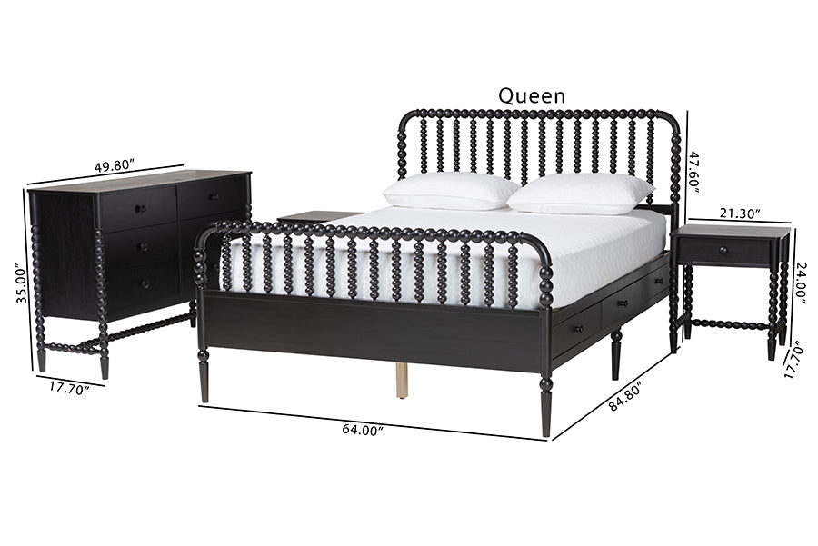 Baxton Studio Lucera 4-Piece Bedroom Set, Full, Black