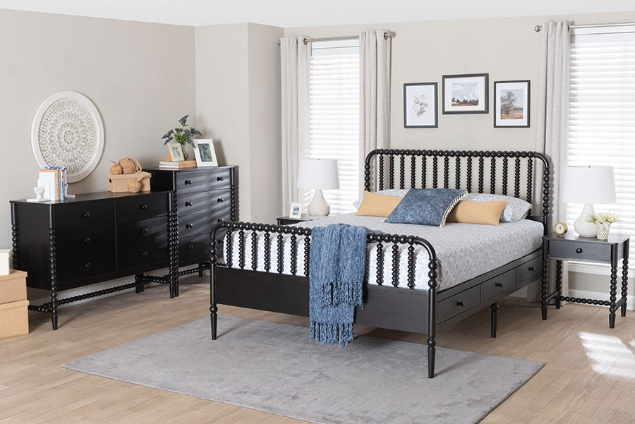 Baxton Studio Lucera 5-Piece Bedroom Set, Full, Black