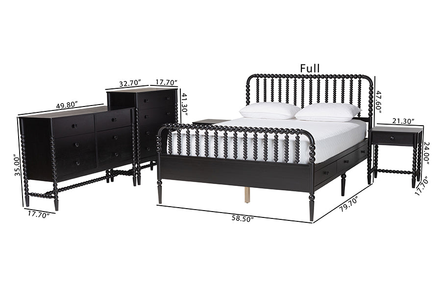 Baxton Studio Lucera 5-Piece Bedroom Set, Queen, Black