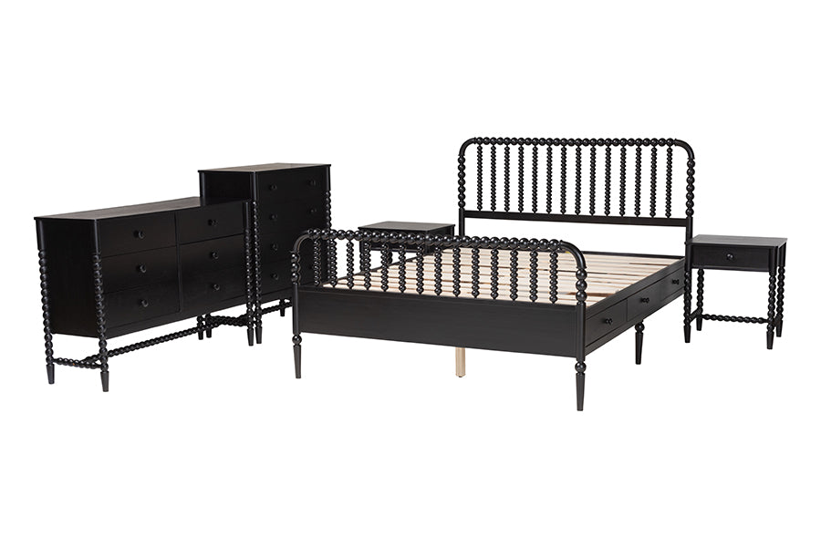 Baxton Studio Lucera 5-Piece Bedroom Set, Full, Black