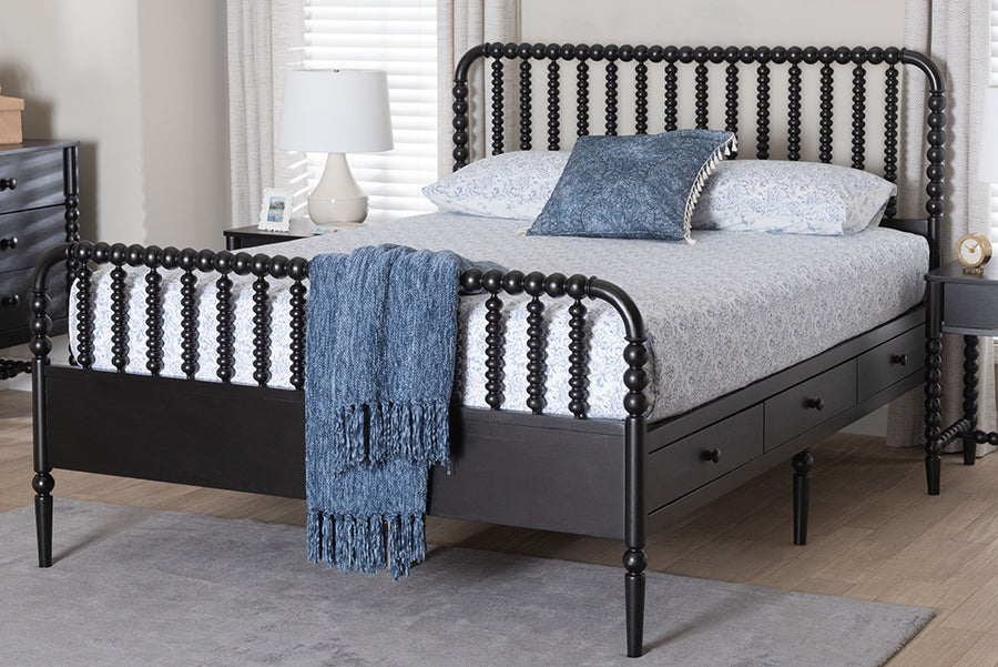 Baxton Studio Lucera 6-Drawer Platform Bed with Bobbin Frame, Full, Black