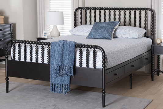 Baxton Studio Lucera 6-Drawer Platform Bed with Bobbin Frame, Full, Black
