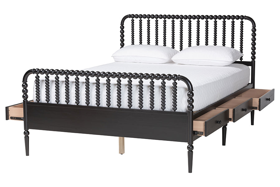 Baxton Studio Lucera 6-Drawer Platform Bed with Bobbin Frame, Full, Black