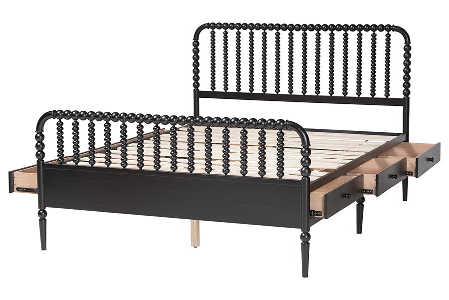 Baxton Studio Lucera 6-Drawer Platform Bed with Bobbin Frame, Full, Black