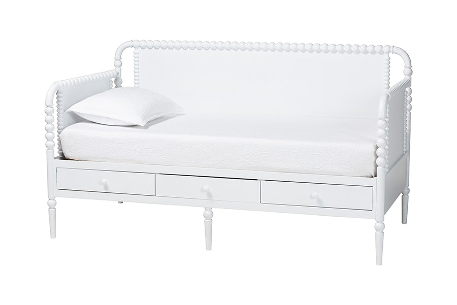 Baxton Studio Lucera 3-Drawer Daybed with Bobbin Frame, Full, White