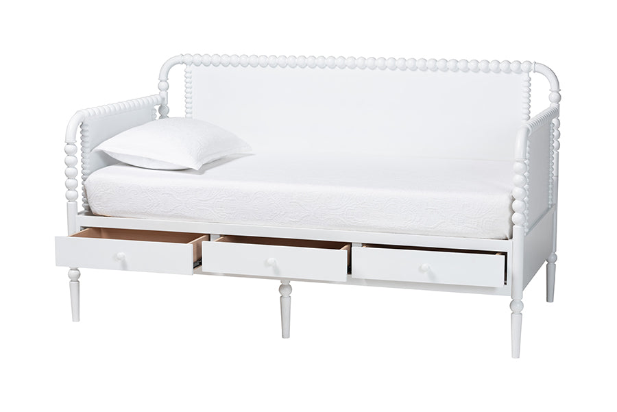 Baxton Studio Lucera 3-Drawer Daybed with Bobbin Frame, Twin, White