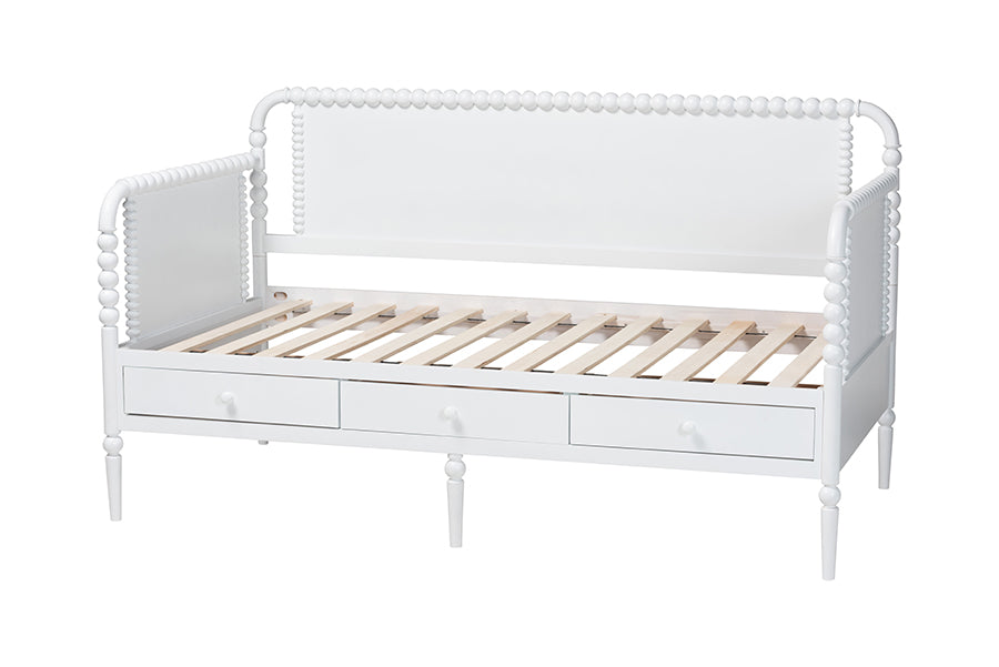 Baxton Studio Lucera 3-Drawer Daybed with Bobbin Frame, Full, White