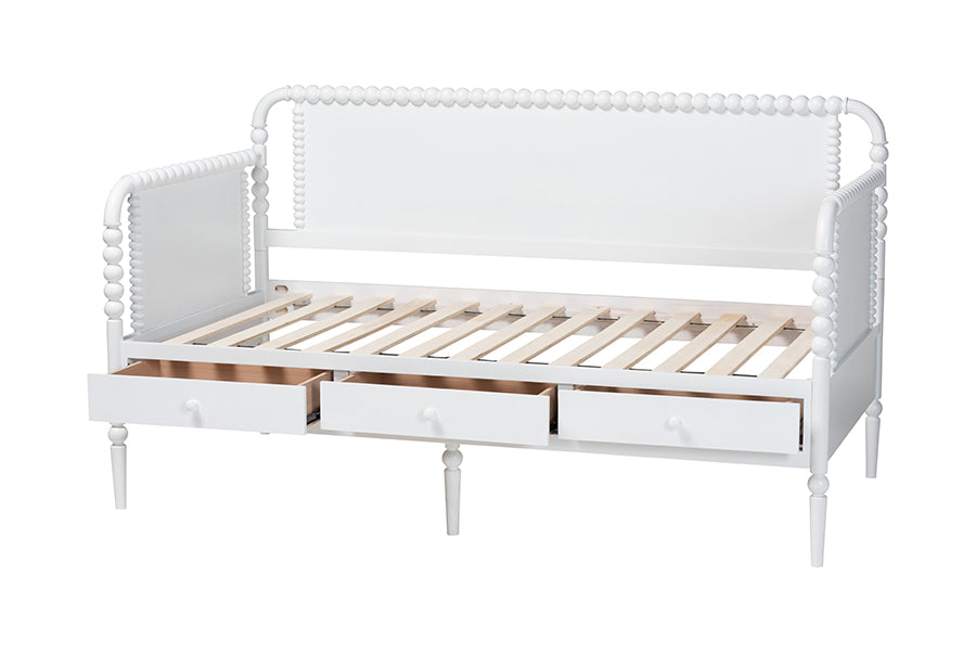 Baxton Studio Lucera 3-Drawer Daybed with Bobbin Frame, Full, White