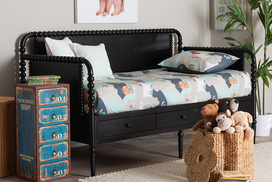 Baxton Studio Lucera 3-Drawer Daybed with Bobbin Frame, Twin, Black