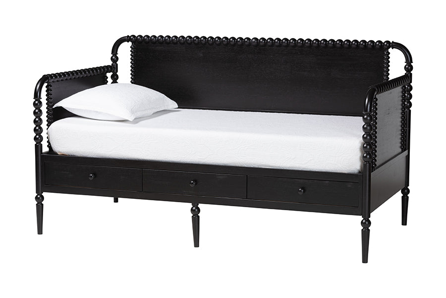 Baxton Studio Lucera 3-Drawer Daybed with Bobbin Frame, Twin, Black